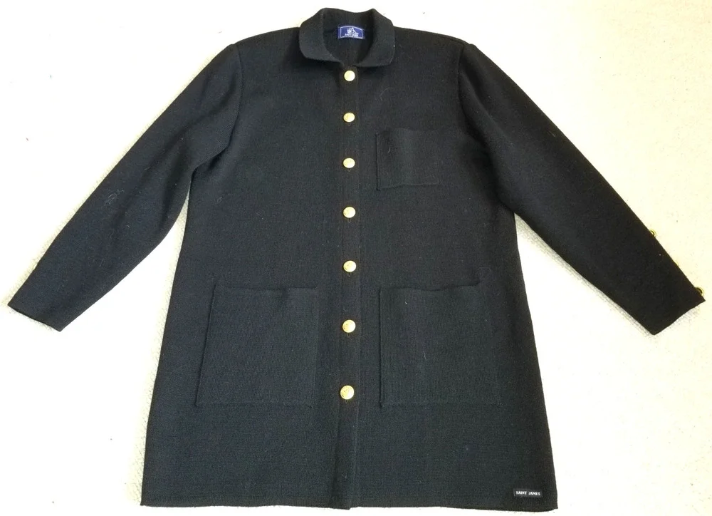 VINTAGE Womens Sweater/Jacket-SAINT JAMES-FRANCE-black wool Old Money Classic-M